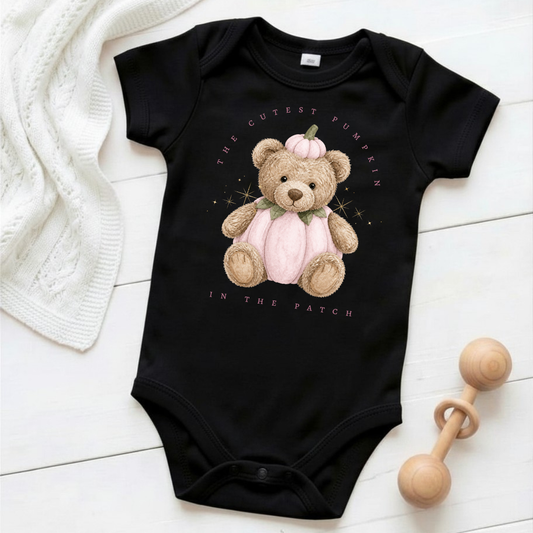 The Cutest Pumpkin in the Patch - Pink Bear - Baby Grow