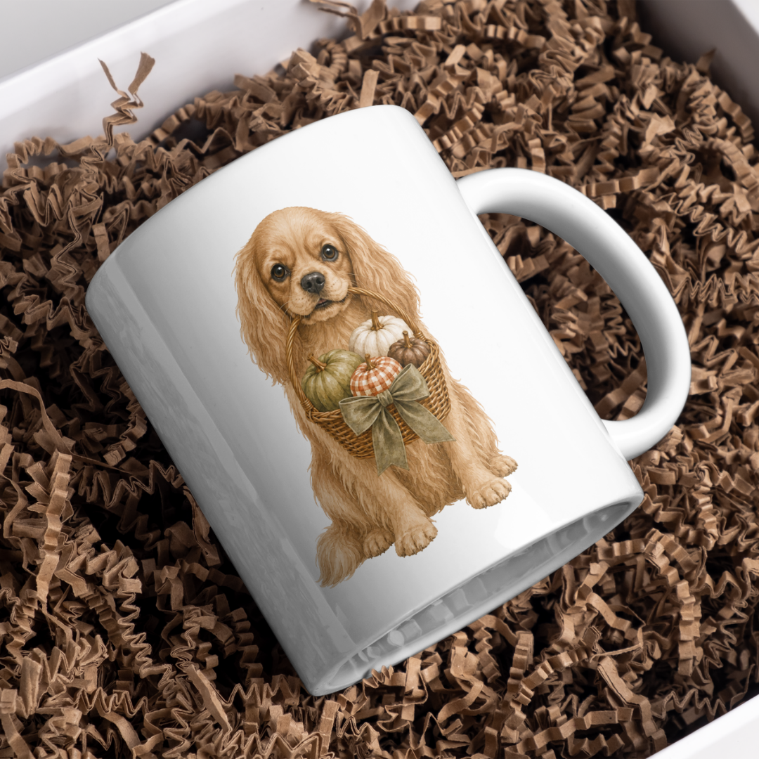 "Autumn is Here" - Cavalier King Charles Spaniel - The Dog Collection - White Mug
