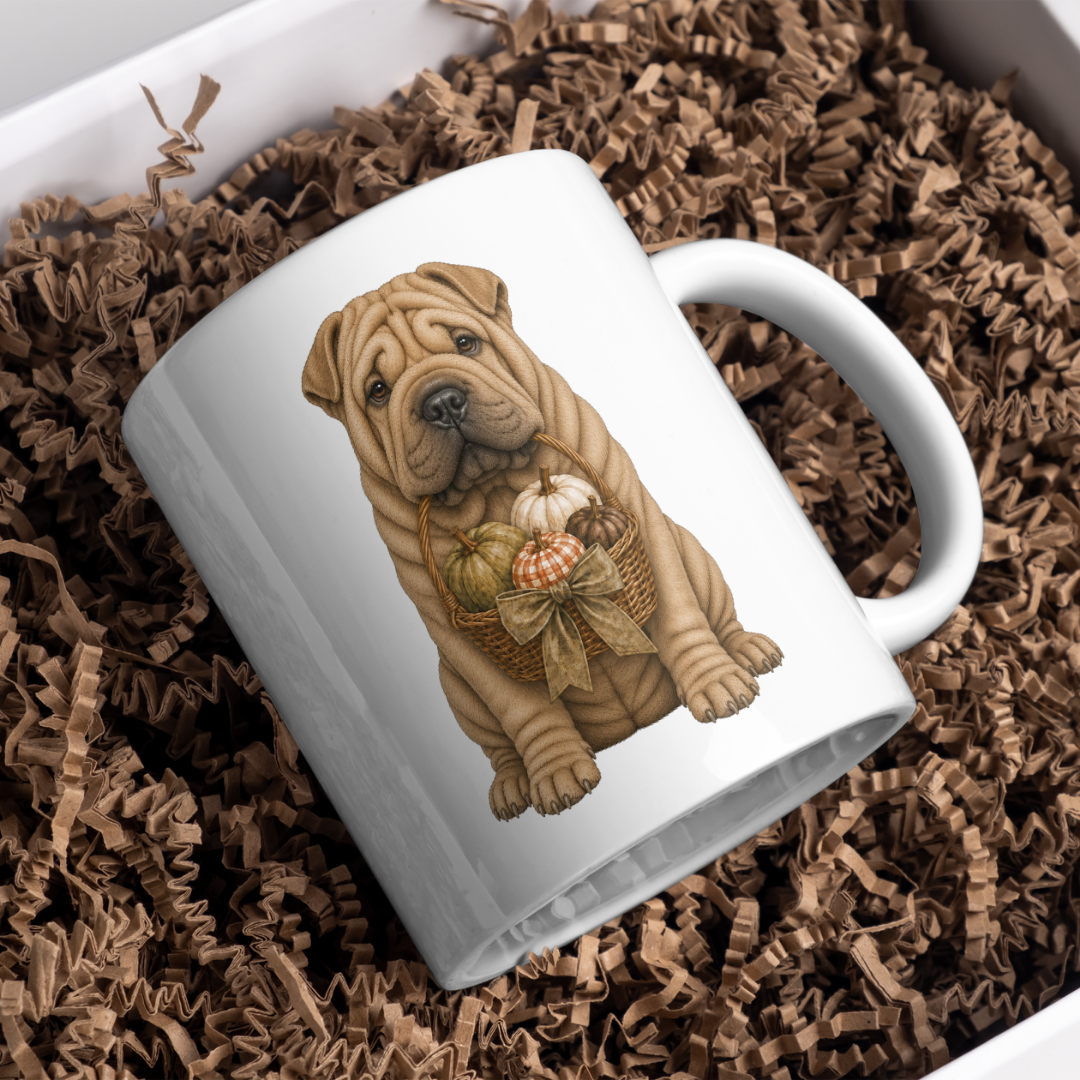 "Autumn is Here" - Shar Pei - The Dog Collection - White Mug