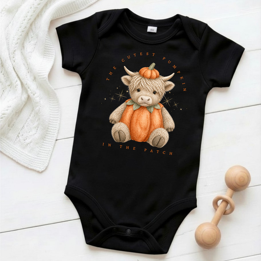 The Cutest Pumpkin in the Patch - Orange Highland Cow - Baby Grow