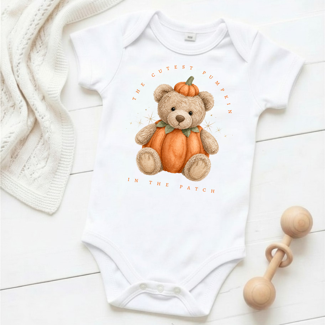 The Cutest Pumpkin in the Patch - Orange Bear - Baby Grow
