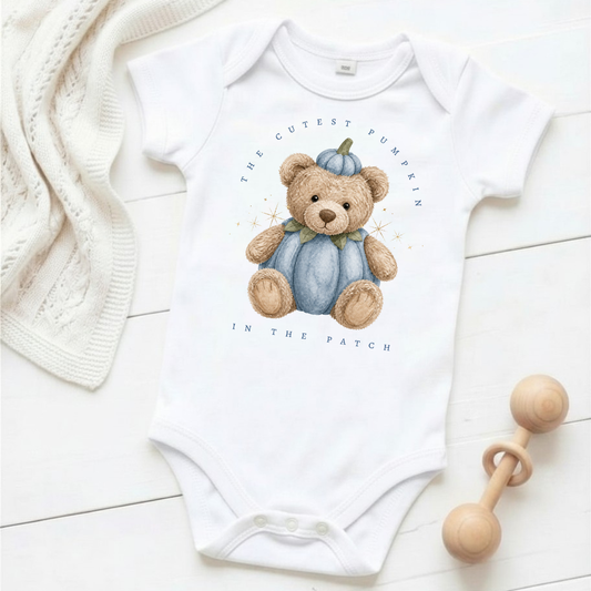 The Cutest Pumpkin in the Patch - Blue Bear - Baby Grow