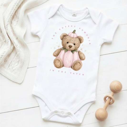 The Cutest Pumpkin in the Patch - Pink Bear - Baby Grow