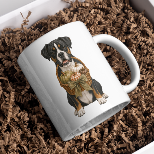 "Autumn is Here" - Boxer - The Dog Collection - White Mug