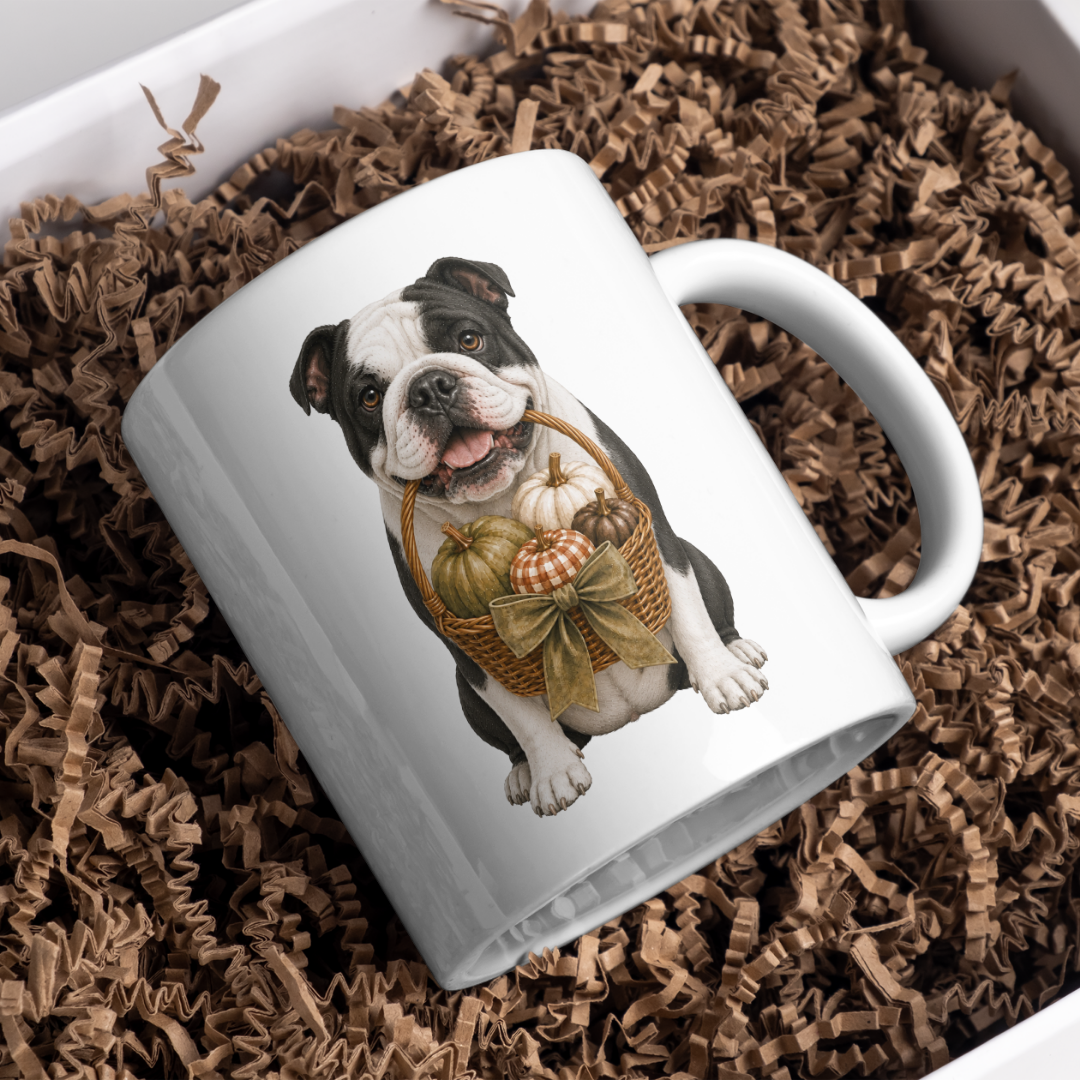 "Autumn is Here" - English Bulldog - The Dog Collection - White Mug