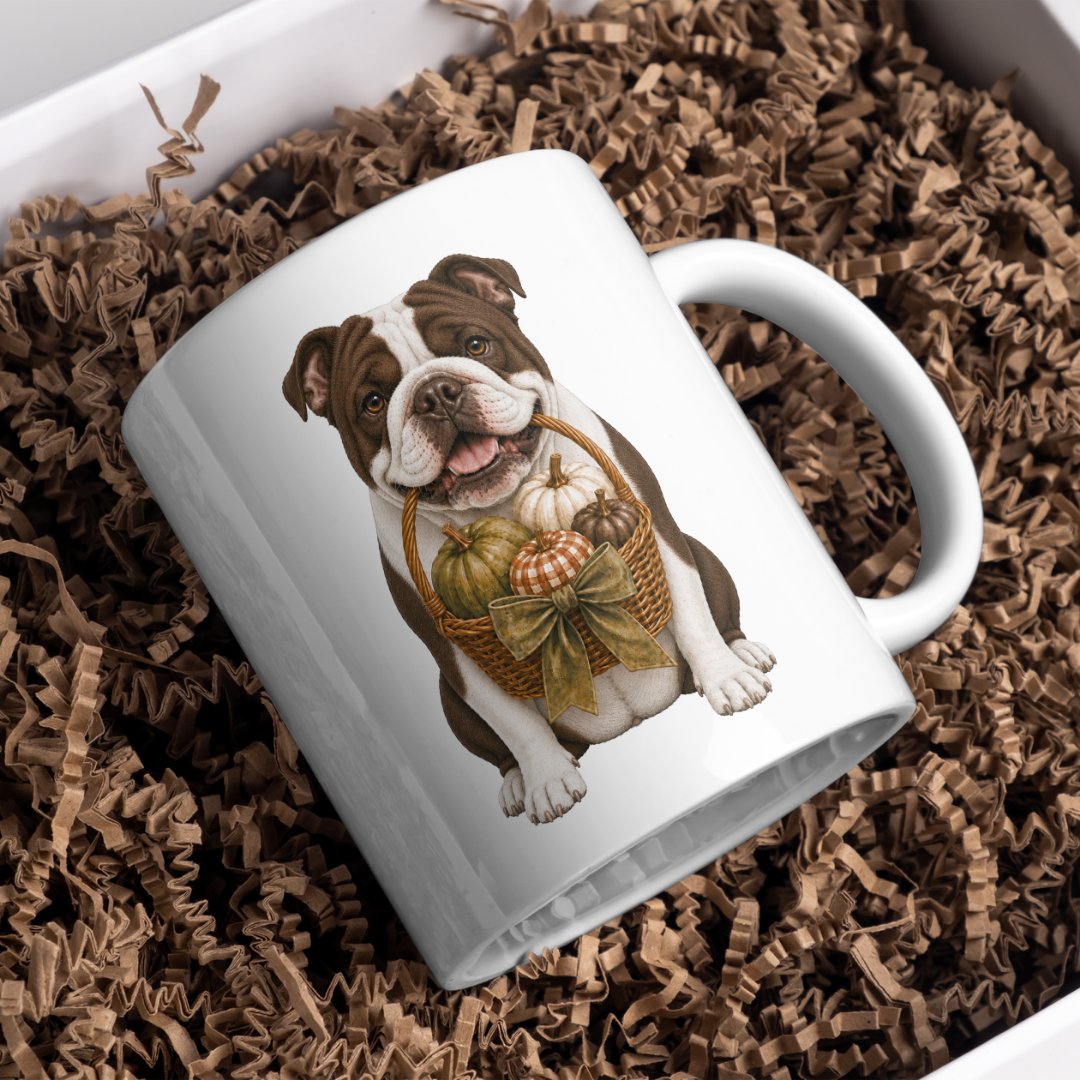 "Autumn is Here" - English Bulldog - The Dog Collection - White Mug