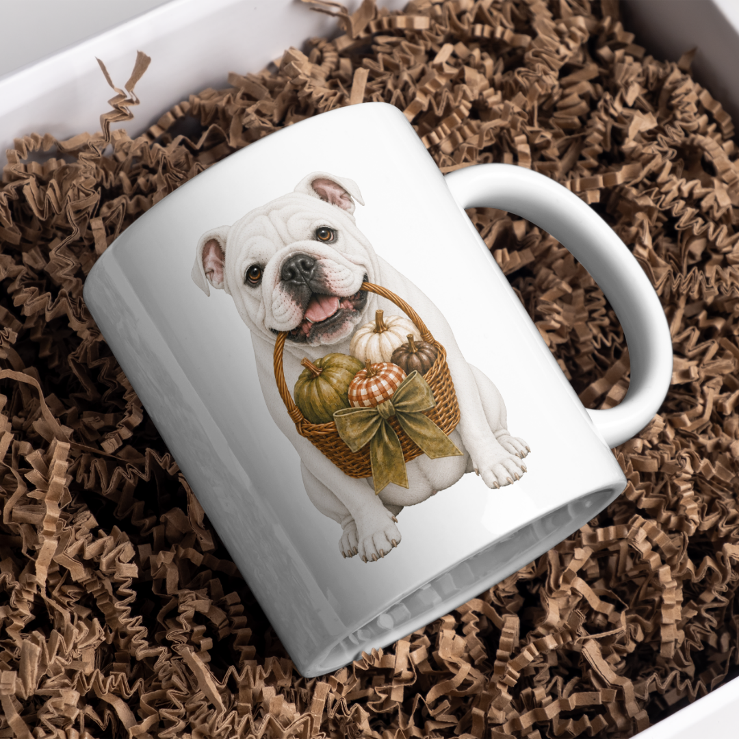 "Autumn is Here" - English Bulldog - The Dog Collection - White Mug
