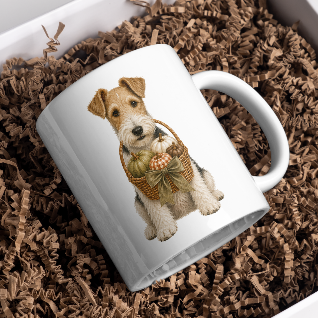 "Autumn is Here" - Fox Terrier - The Dog Collection - White Mug