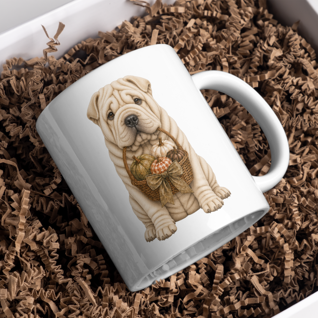 "Autumn is Here" - Shar Pei - The Dog Collection - White Mug